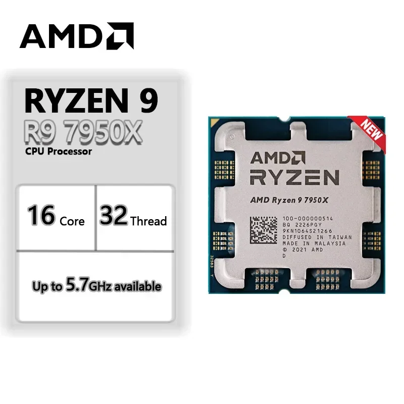 AMD Ryzen 9 7950X R9 7950x 4,5 GHz 16-jadrová 32-litr-hread CPU 5NM L3 = 64M 100-000000514 SOCKET AM5 Nová, ale bez chladiča
