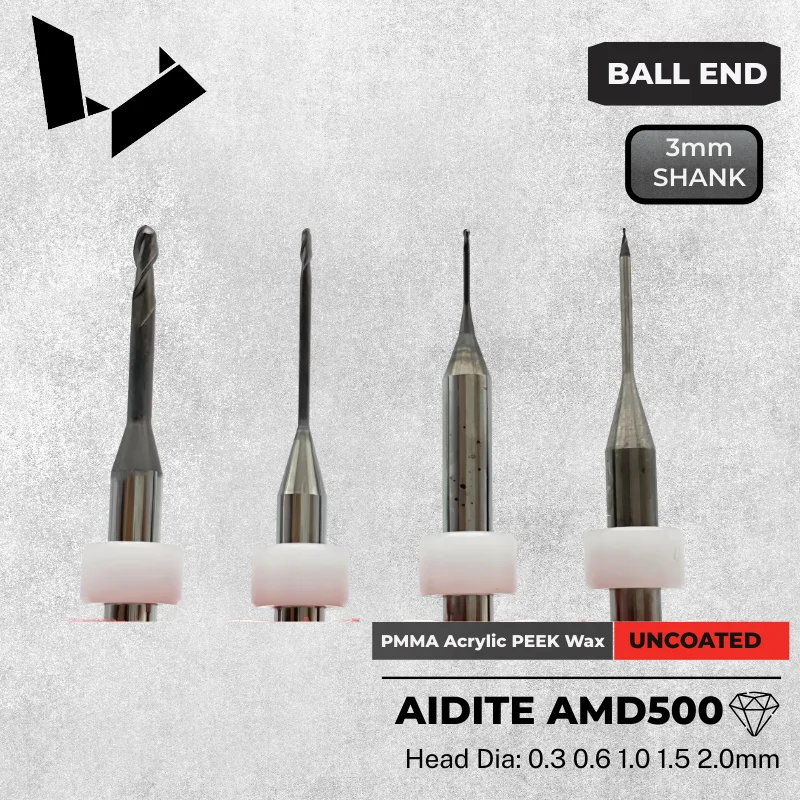 AMD500 Tungsten karbid zubné laboratórium BURS 0,3 0,6 1,0 2,0 mm nepotiahnuté frézovacie nástroje pre vosk PMMA