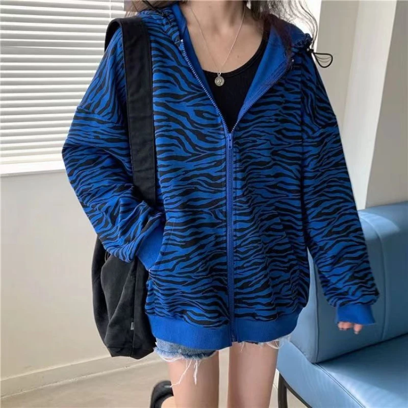 American Retro Design s tlačkou Zebra Print Jacket Dámska jar a jesenný tenký štýl Modrá tlač