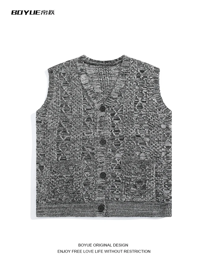 American Retro-krk pletená vesta Men Tops Tops College Style Stohned Spring New Fashion Loose Loose bez rukávov bez rukávov pre mužov