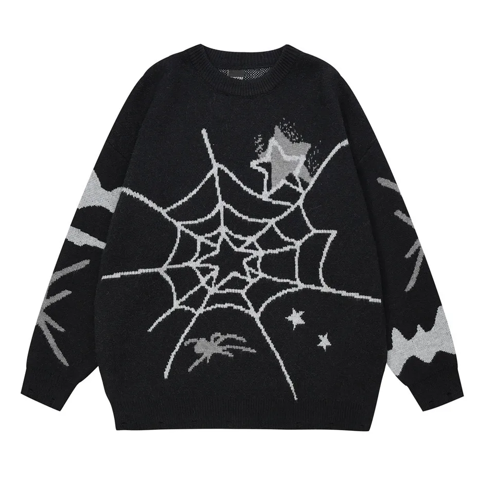 American Retro Spider Hole Sweater Dámske zimné teplé pletené pulóverové nadmerne nadmerne
