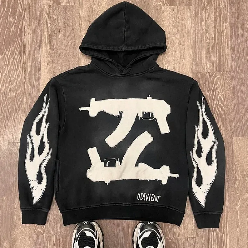 American Spoof Geometric Pattern Pretlačený pullover čierne mikiny pre mužov odev Y2K 2000. rokov vintage štýl Street rock mikiny