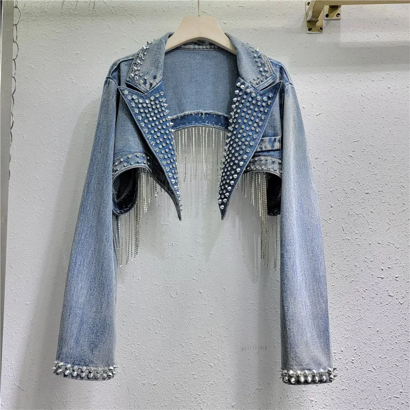 American SU-STYLE NIVET DENIM DANICKE BANDE RETRO s vysokým pásom Fringed Backless Džínsy