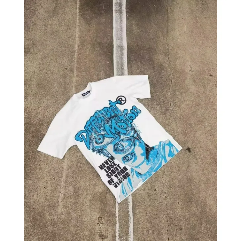 Americká móda výklenok dizajnový list tlač graffiti tmavý y2k gotické tričko s krátkym rukávom Punk punk High Street hip-hop pár voľný