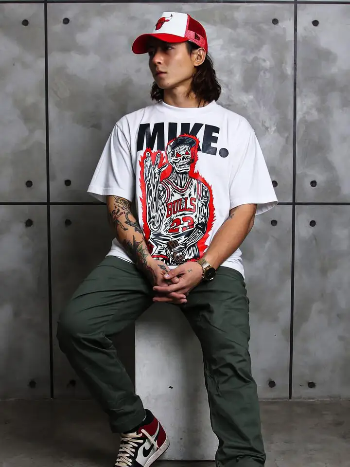 Americká nba Tide Brand Chicago Bulls Joe Gang Master hip hop retro bavlna ťažké leto voľné tričko s krátkym rukávom