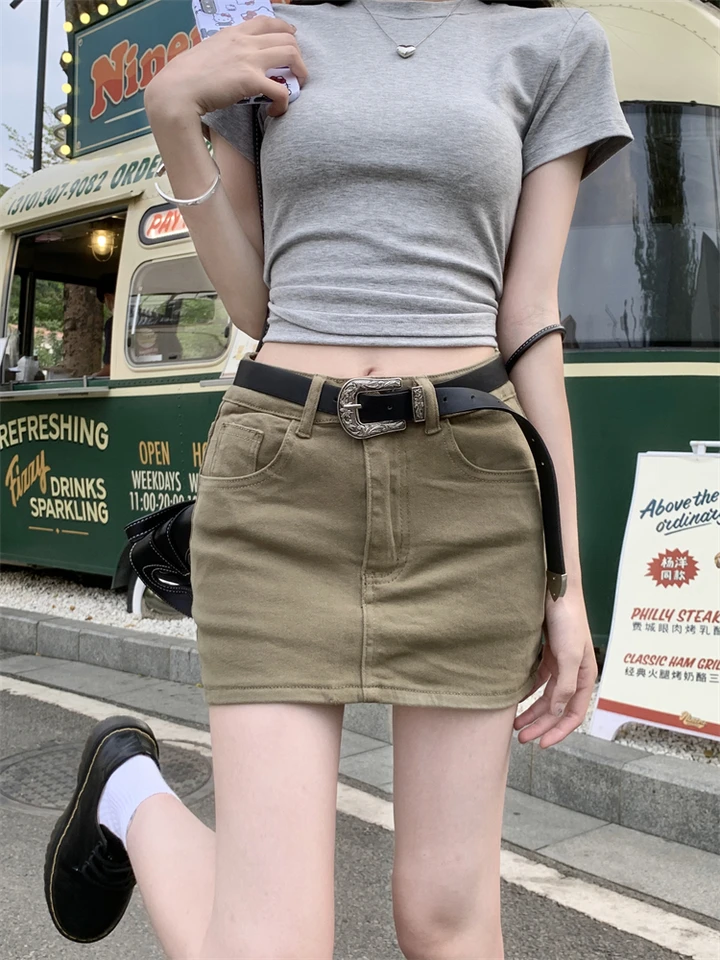 Americká pikantná dievča kovbojová sukňa Dámska dámska s vysokým pásom A-Line Slim Elastic Elastic Wrap Hip Anti Svietenia krátka sukňa