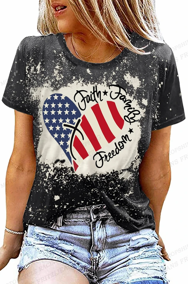 Americká vlajka 3D tlač Tričko módne dámske štýl USA Grafické tričká 2024 Vintage Príležitostné rukávy s krátkym rukávom Streetwear Streetwear