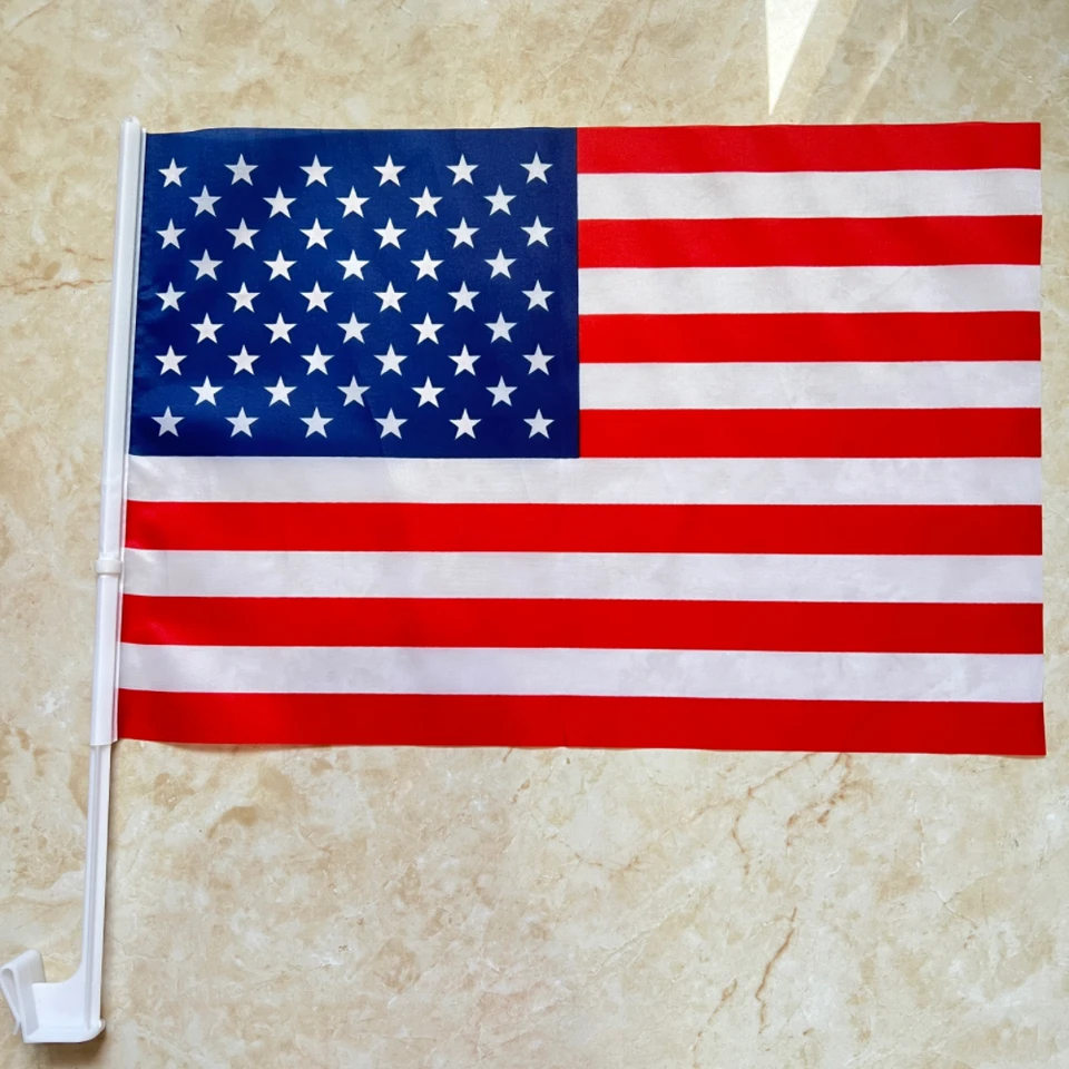 Americká vlajka automobilu 30x45cm USA Window Flag Bearer Standard Beare Flags s plastovým stožinom