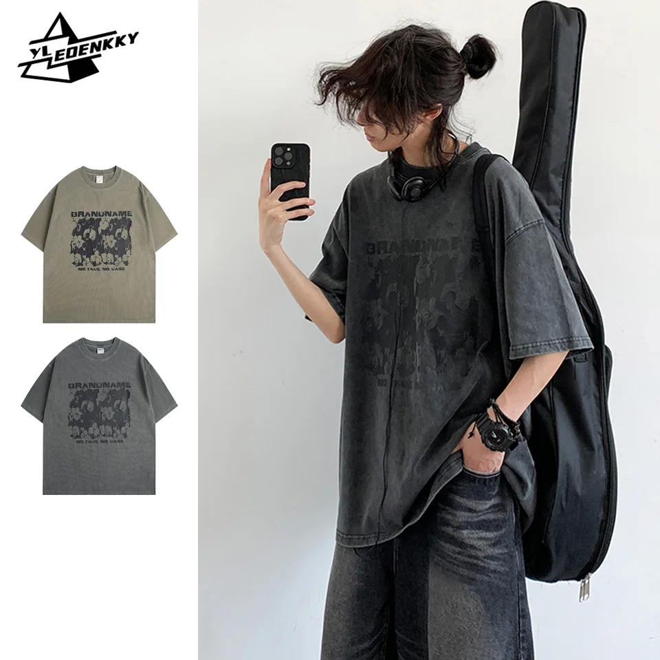 Americké vintage tričko Men Men Ženy Praje bavlnené voľné polovičné rukávy Tops hip-hop tlači