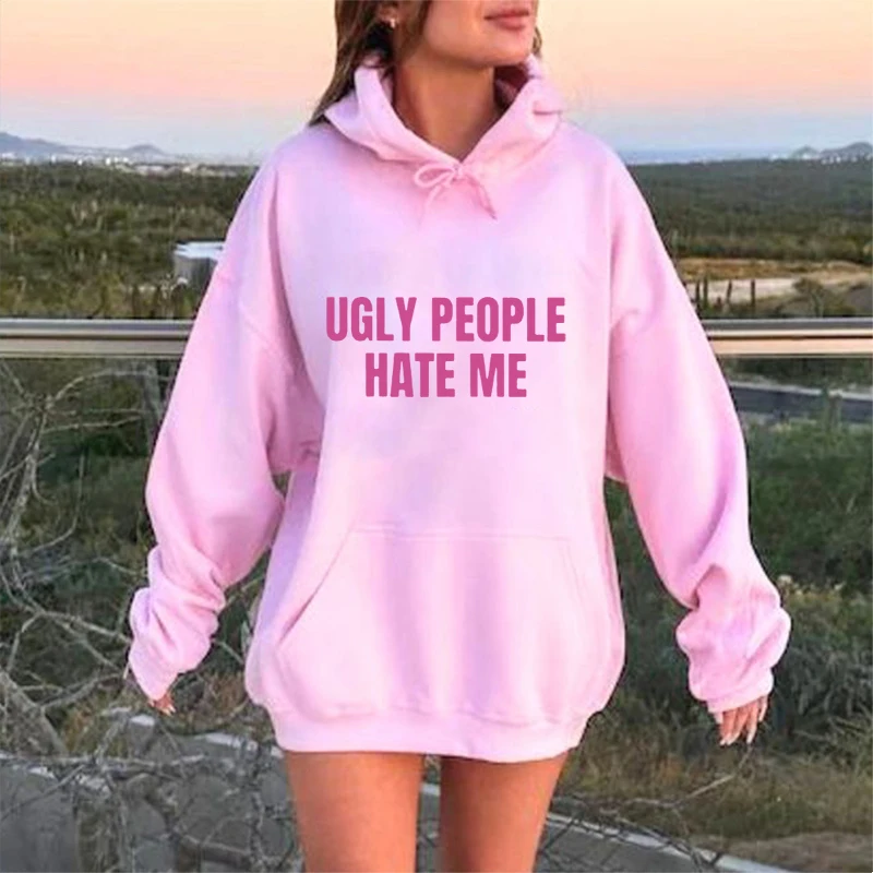 Americkí škaredí ľudia nenávidia mi kapucňu žena hip hop gotický pullover mikina neformálne módne nadmerne nadmerné uličky s kapucňou s kapucňou