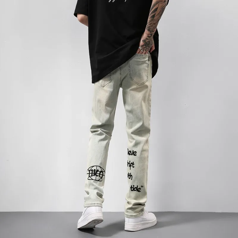 Americký gotický list pánske džínsy y2k retro harajuku rovné džínsové nohavice hip hop módne tlačené džínsové nohavice Trend