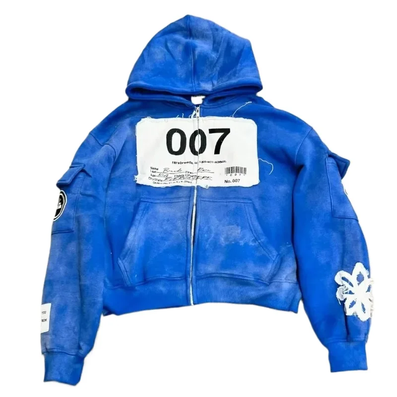Americký módny trendový list Patch Zipper Hoodie Men Street y2k nový hip hop Joker fleece Čalúnená mikina unisex príležitostné mikiny