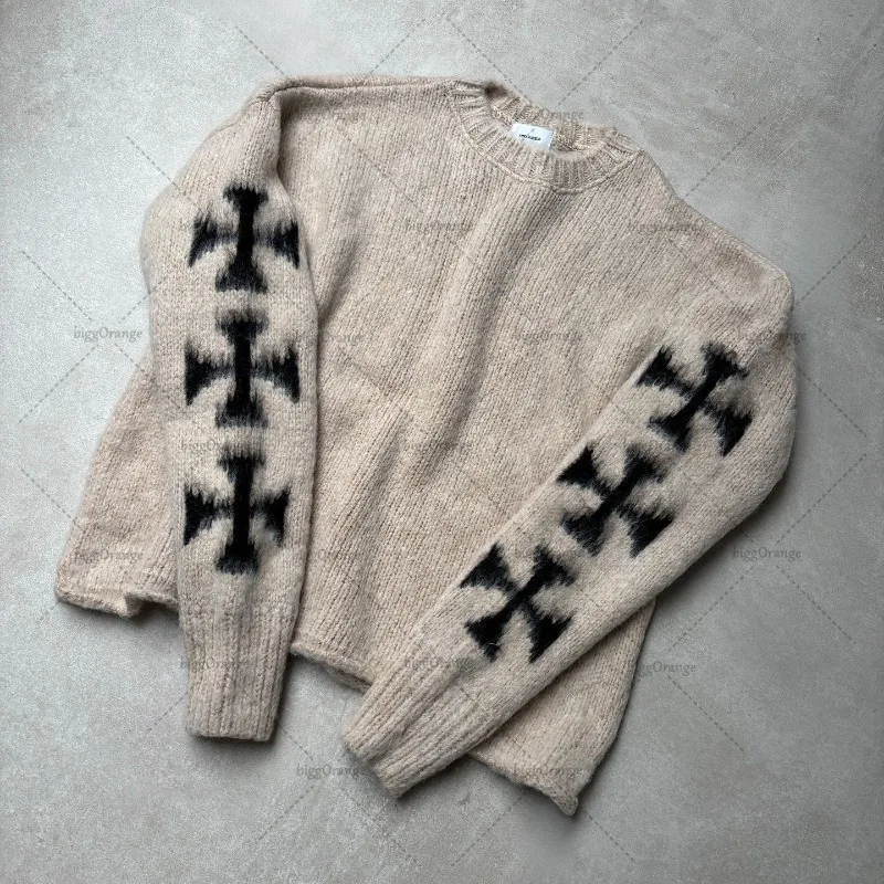 Americký retro harajuku krížový sveter y2k punk gotické streetwear personalizované top muži hip hop trendy voľné príležitostné teplé pletenie