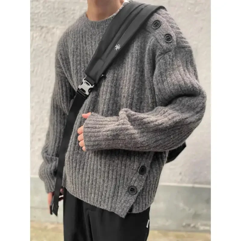 Americký svetový retro sveter s prsiami pre mužov a ženy na jeseň a zima voľný a moderný pletený okrúhly krk