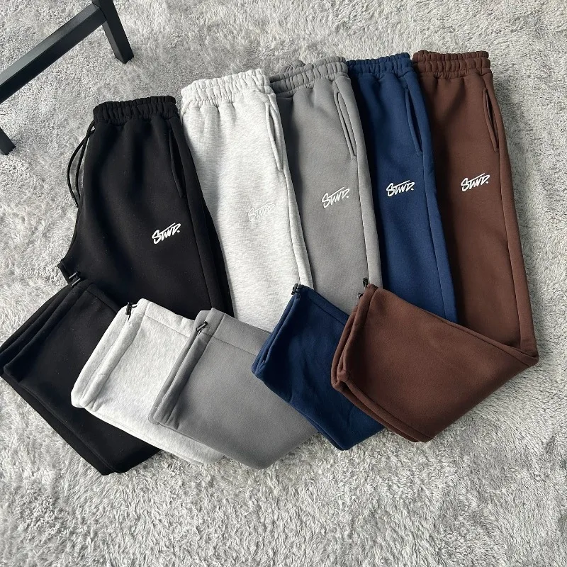 Americký trend Harajuku streetwear Men Pants Abeceda Tlačové súpravy nohavice retro móda voľné priame nohy Príležitostné nohavice