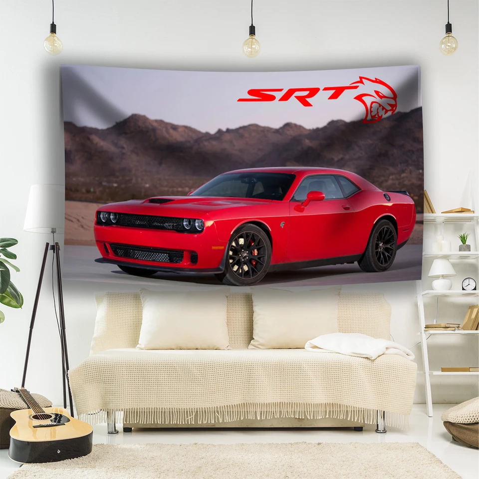 Americký štýl svalového auta Tapestry banner SRT Hellcat Challenger Car Club Garáž miestnosť lôžko zavesenie
