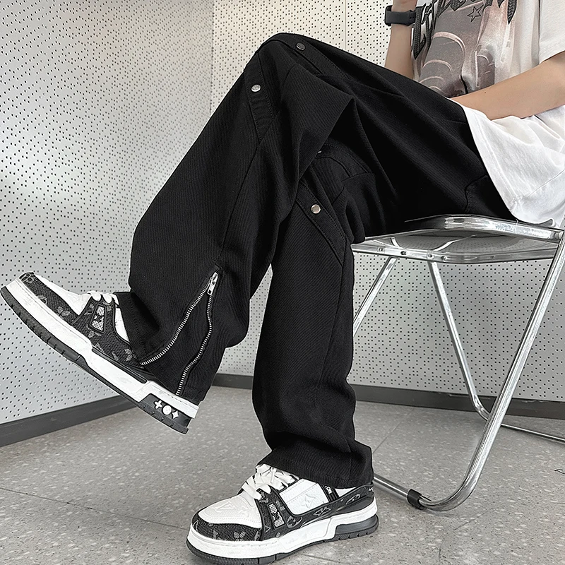 Americký štýl Vibe v štýle biela bočná bočná zips džínsy Pánske pouličné hip-hopové štíhle čierne micro rozšírené nohavice široké džínsy nôh