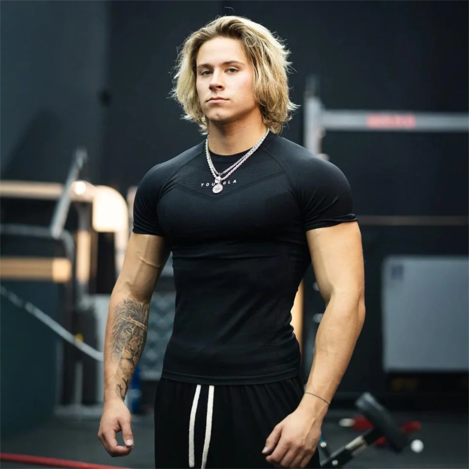 Americký štýl Ya Pánske tričká Športová fitnes posádka Krk s krátkym rukávom Ruckve bežecká posilňovňa Running Training Clothing Chiding Suring Chidle