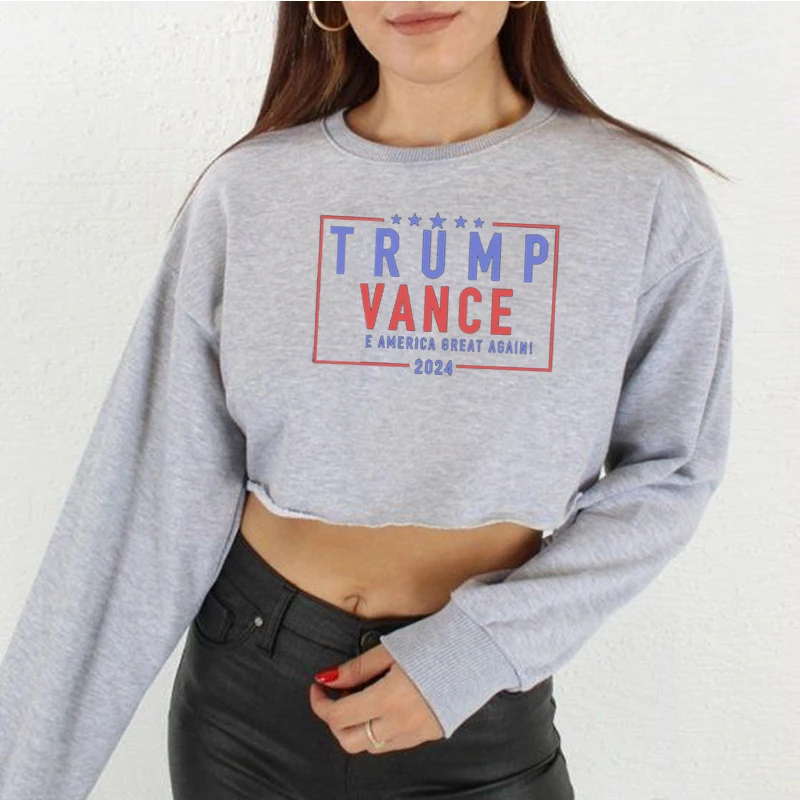 Amerika Great Opäť Trump Crop Mikiny vzorový text Text tlač Harajuku Streetwear 90. roky retro štýl pre ženy