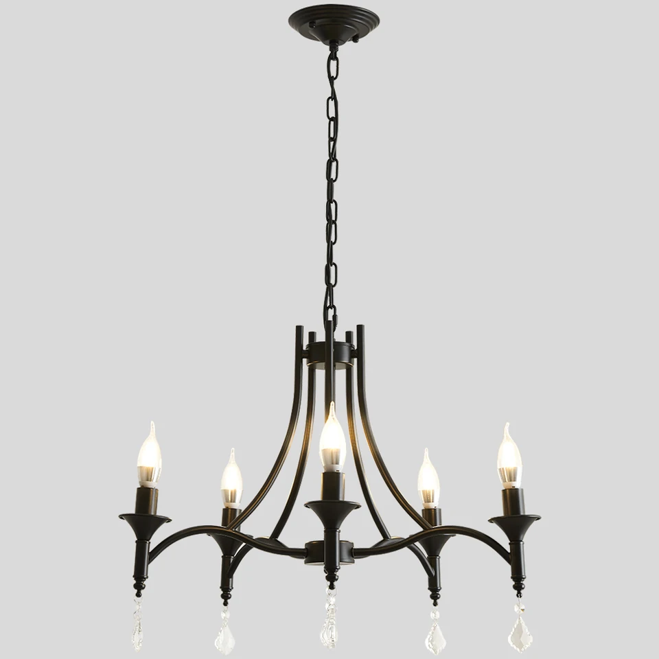 Amerika kované železné krištáľové luster stropné lampa E14 LED sviečka Light Lighting 5 Hlavy svietidla Vnútorná obývacia izba Spálňa