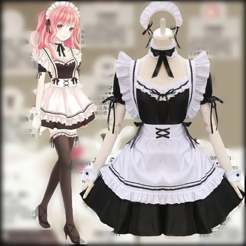 Amine čierna roztomilá lolita francúzska slúžka Cosplay kostýmy šaty dievčatá Dievčatá žena servírka Maid Party Stage Kostýmy s -5xl Veľkosť