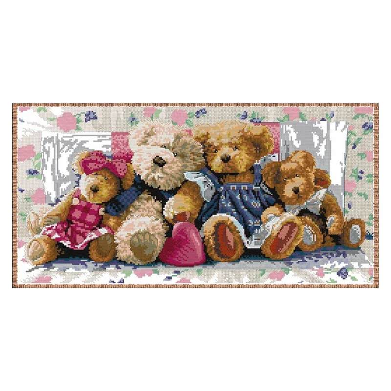 AMISHOP Vysoko kvalitná zbierka zlata spočítaná súprava krížových stehov Riadok Love Teddy Bear Family Gathering Club Group Dim 35039