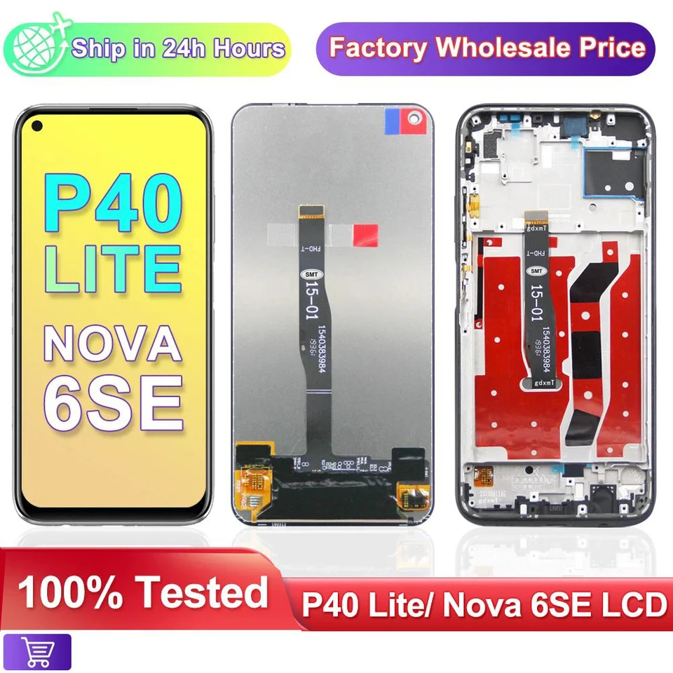 AMOLED DISPLES pre HUAWEI P40 LITE LCD DISPLEY DISPLET DIGITIZERÁCIA Zostava s rámom pre Huawei Nova 6 SE LCD