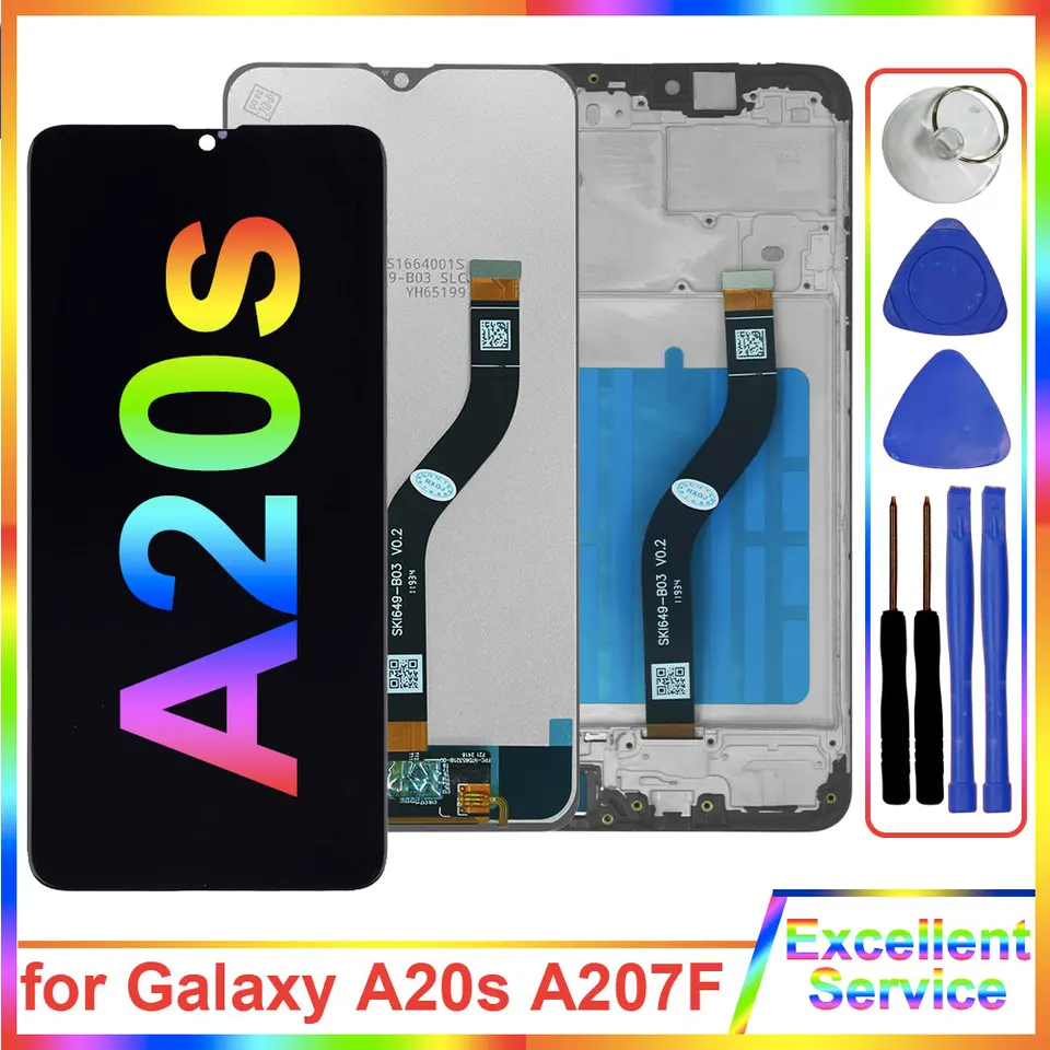 AMOLED pre Samsung Galaxy A20S LCD displej DISPIT DIGITIZERIZÁRU NÁKLADA PRE SCREE SCREE A207 A207F LCD zostava LCD