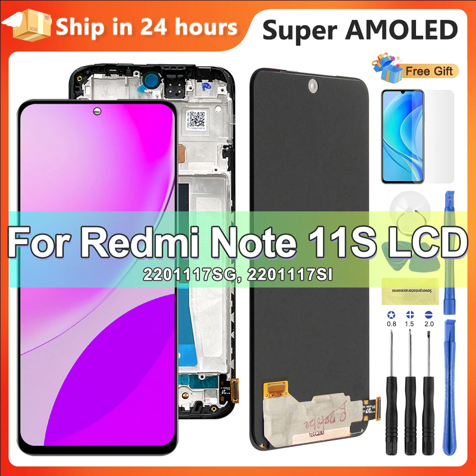 AMOLED pre Xiaomi Redmi Poznámka 11 LCD Display Poznámka 11 2201117tg Digitalizátor dotykového skla pre Redmi Note 11S 2201117SG obrazovky