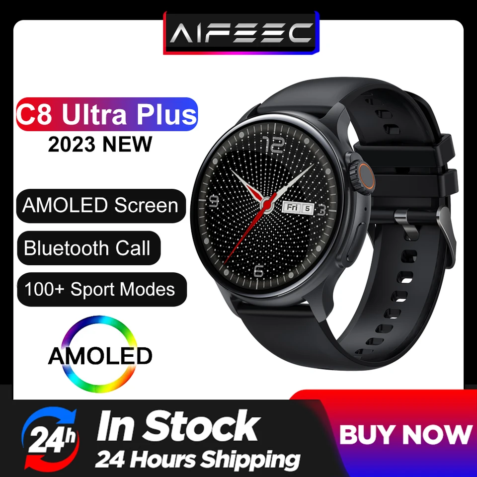 AMOLED SMART WOOK VŽDY DISPALY C8 ULTRA MEN Bluetooth Call Watches 24h srdcový rytmus Krvný tlak Smartwatch pre iOS Apple