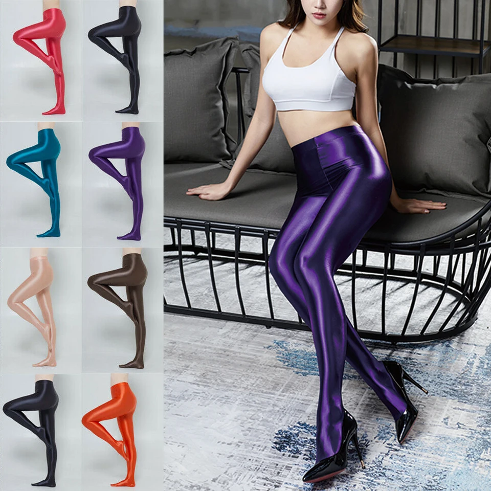 Amoresy Ženy sexy hodvábne saténové nepriehľadné pančucháče Sladké pančuchy jogy, ktoré vedú štíhle vysokohorské fitnes legíny plus veľkosť