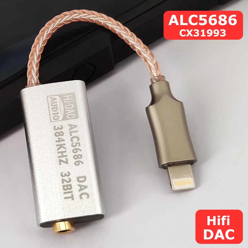 Amplificador Alc5686 DAC de 3,5 mm, Adaptador de Cable de Auriculares, Amplificador de Sonido de 32bits/384 kHz para iPhone e iOS