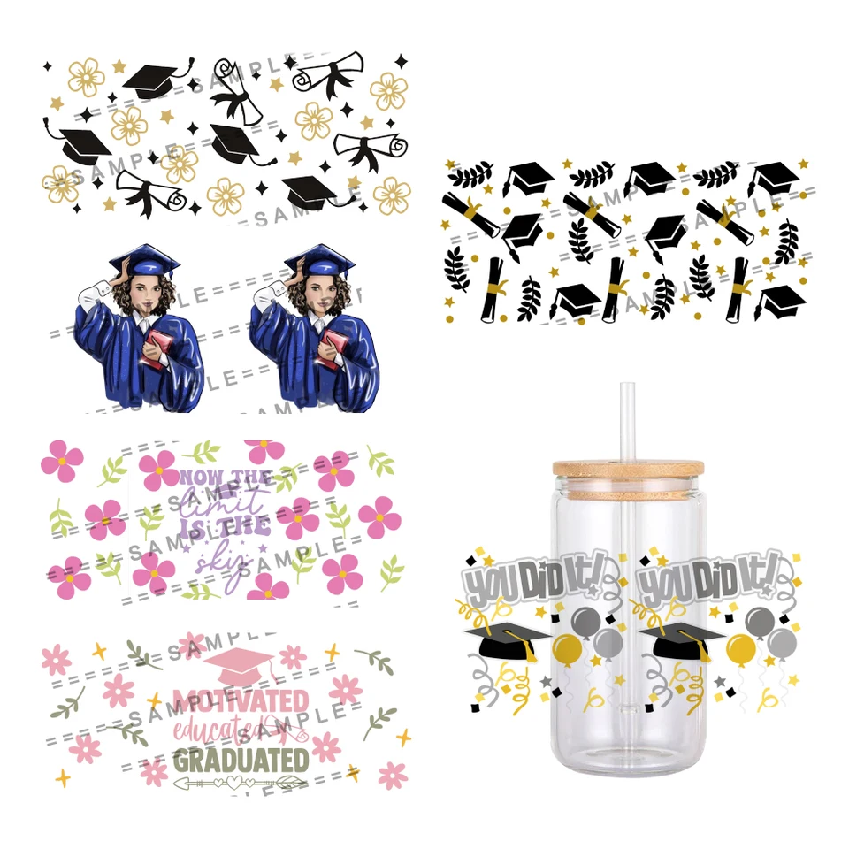 AMPRITAUT Season Campus Pattern UV DTF Transfer nálepka Vodotesné prevody nálepiek pre 16oz sklenené nálepky