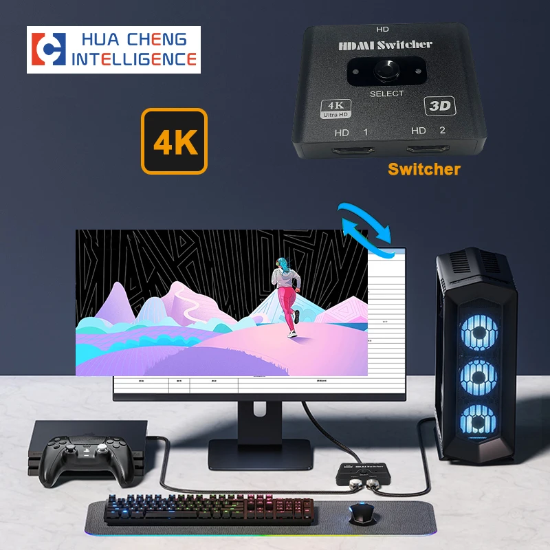 AMS-ABS HD 4K 2 v 1 z 1080p 4K 60 Hz 2K 120 Hz 3D prepínač signálu adaptéra s tlačidlom pre PC TV TV Monitor Monitor Play Box
