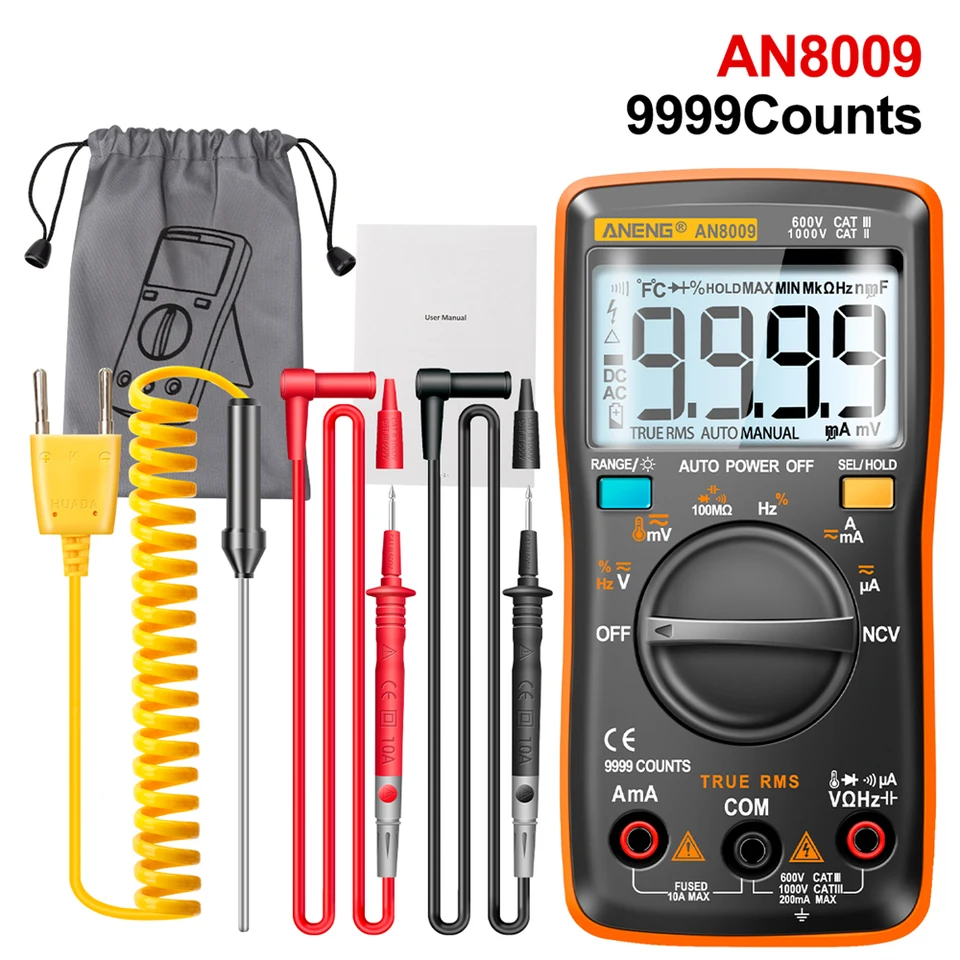 AN8009 Multimeter tranzistorové testery kondenzátor True-RMS Tester s NVC automobilový elektrický kapacita