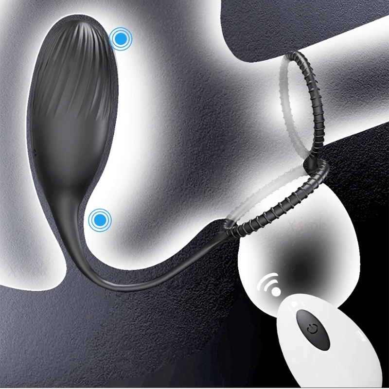 Anal zástrka vibrátor gay zadok plužba s penisom prsteň perineum stimultorový análny plug vibračná masturbácia nástroja