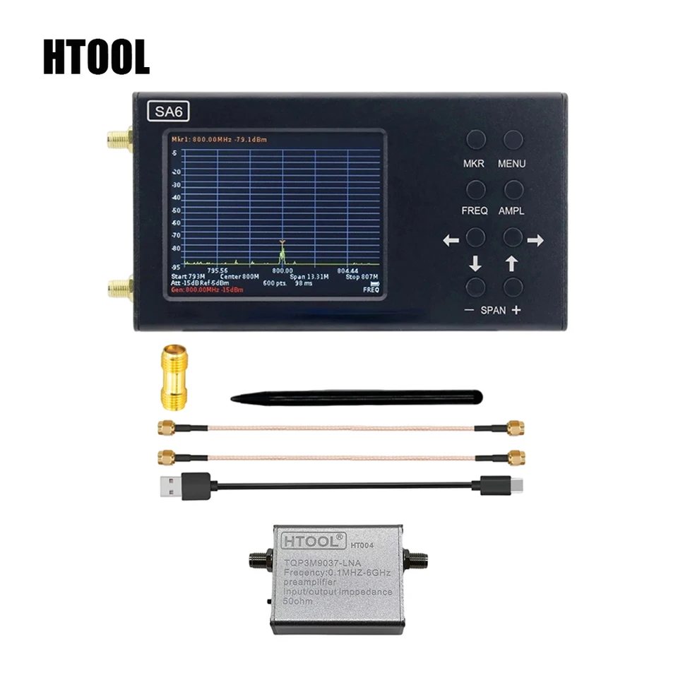 Analyzátor spektra HTOOL SA6 6GHZ 35-6200 MHz HT004 Generátor signálu batérie poskytuje zosilňovač softvérového signálu s nízkym hlukom 20dB
