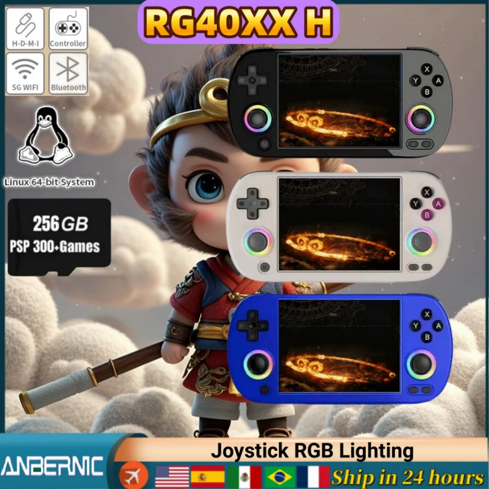 Anbernic RG40XX H Retro Randheld Game Console 4.0inch IPS Screen Joystick Effect Consola RGB Lighting PSP Video Player Console