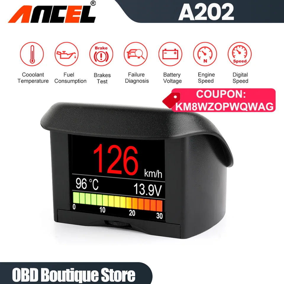 Ancel A202 OBD2 Skener Automobil Na palube počítačového automobilu Digital OBD 2 počítač Rýchlosť