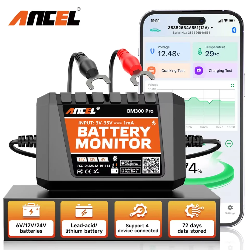 Ancel BM300 Pro tester batérie 6v 12v 24 V Monitor batérie - Bluetooth pre Car Soc Soc batériu Analyzátor PK BM200 Pro