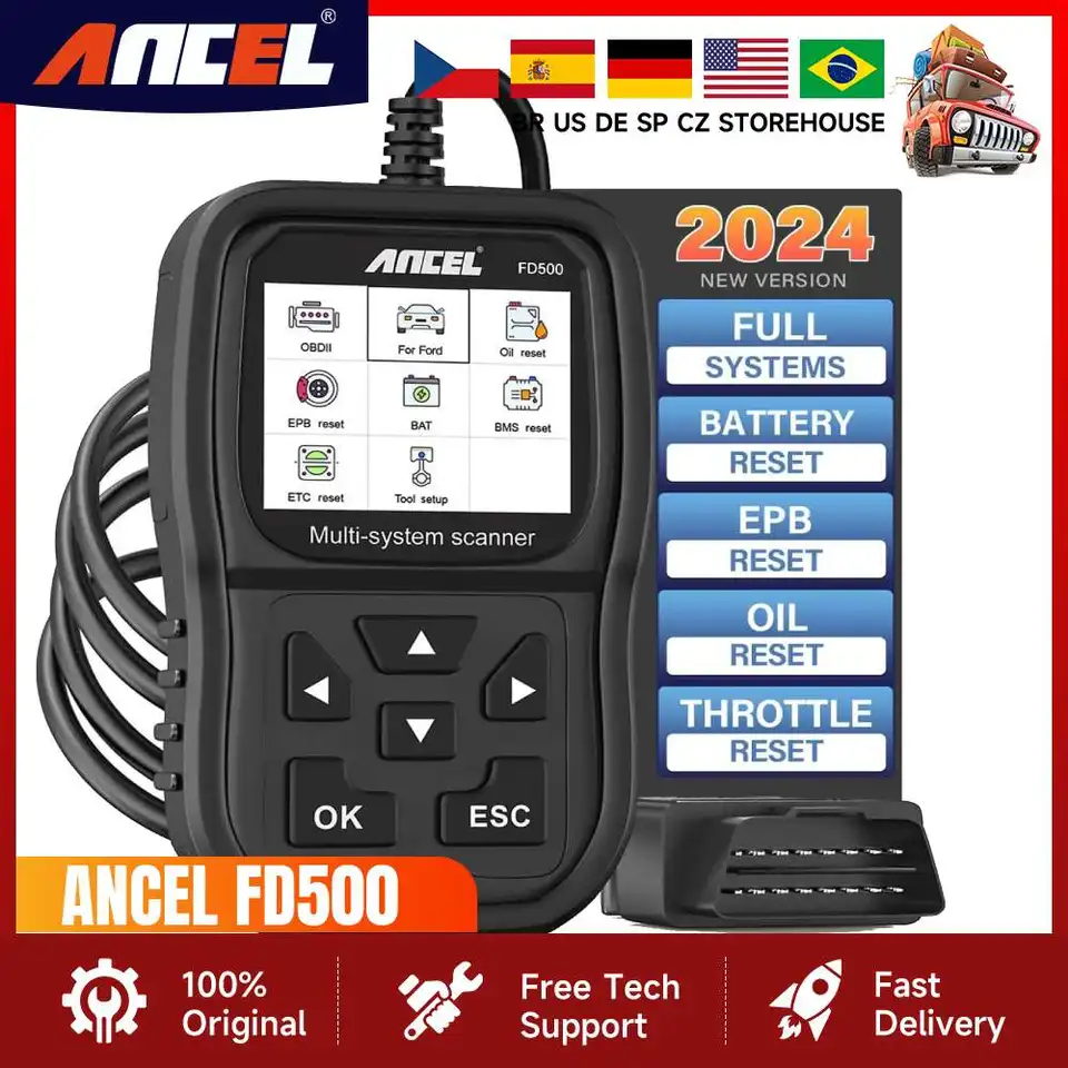 Ancel FD500 OBD2 Scanner Úplný systém OBD Kódová čítačka s motorom ABS SRS EPB/škrtiaci olej RESET Diagnostický nástroj pre FORD