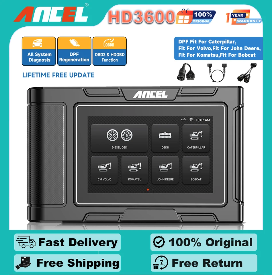 Ancel HD3600 Diagnostický nástroj s ťažkými zariadeniami s DPF Regen Full System Scanner Scanner Scanner Scanner Scanner Scanner