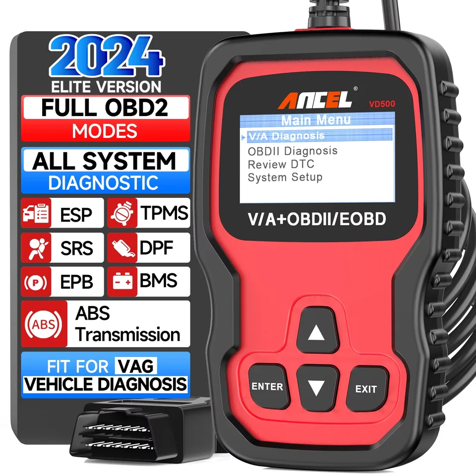 Ancel VD500 OBD2 Scanner pre Volkswagen VW Audi Skoda Sedadlo Skontrolujte svetlo motora EPB ABS SRS Kódová čítačka CAR Diagnostický nástroj
