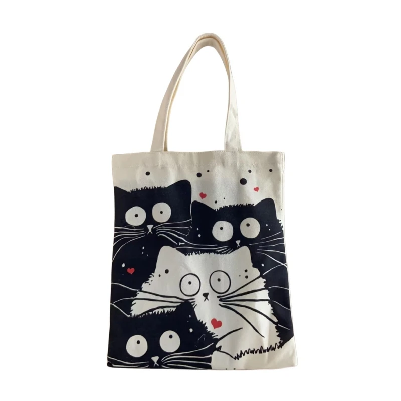 Andeiltech Canvas Tote Bag pre ženy estetické roztomilé mačky nákup potravín Opätovne použiteľná škola s vnútorným darčekom pre zips