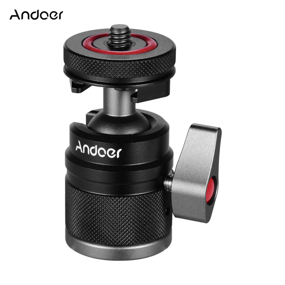 Andoer 2 v 1 loptičke Dual Použitie s 1/4 skrutkovou montážou 360 ° zliatinou hliníkovej zliatiny pre držiak na fotoaparát Speedlite Triod Selfie Stick Stick