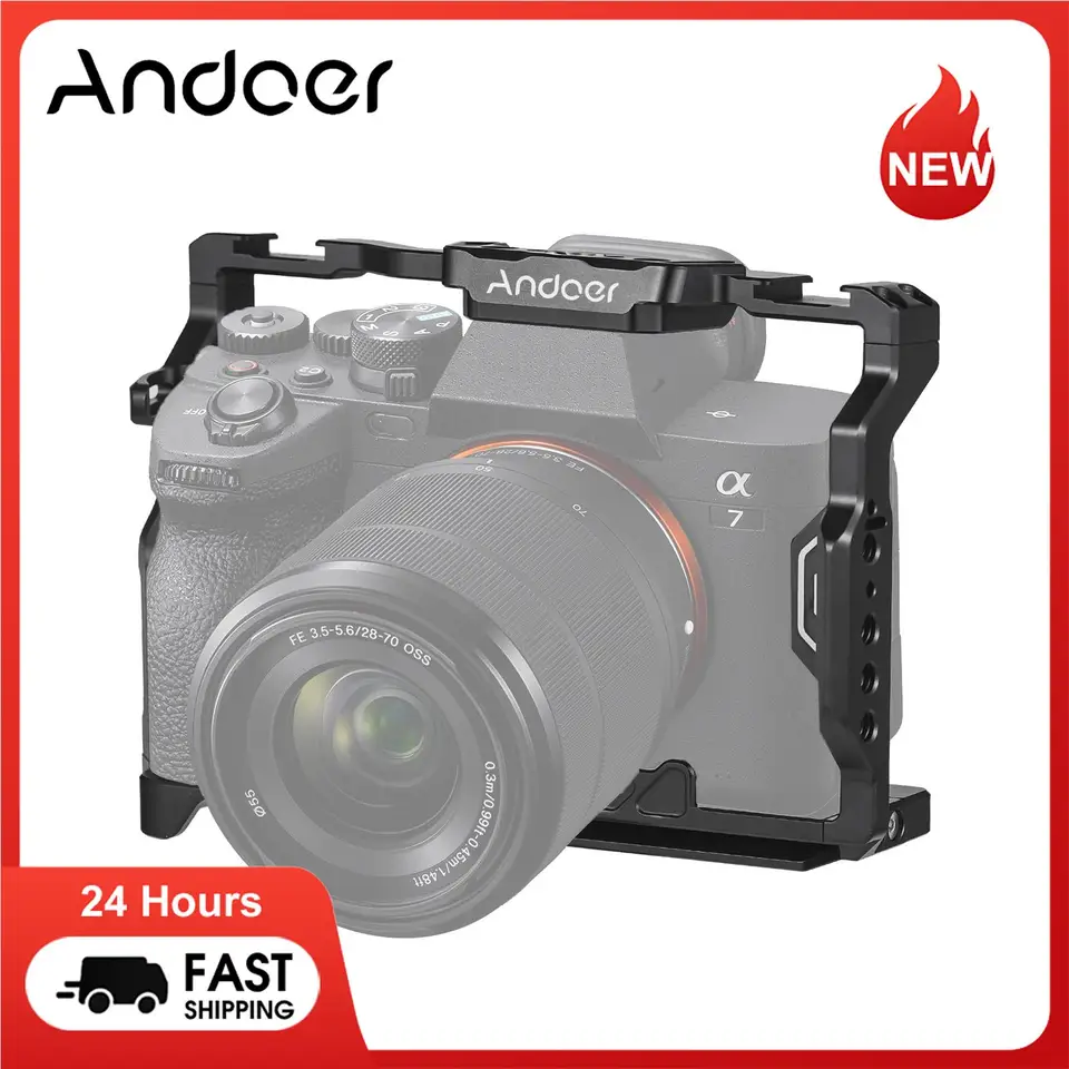 Andoer Camera Cage Camera Video Klietka s dvojitou studenou obuvou 1/4 palca pre Sony Alpha 7R V/ Alpha 7 IV/ A7R IV/ Alpha 7 S III