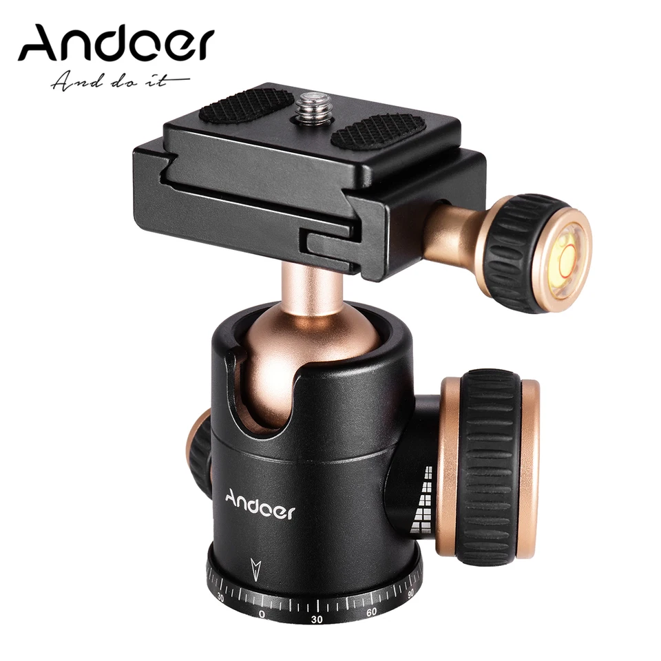 Andoer Q30 CNC Panorama TRODOD GOLL HLAVY 360 stupňov Rotácia s skrutkou 1/4 palca 3/8 palca skrutkového otvoru pre fotoaparát smartfónov