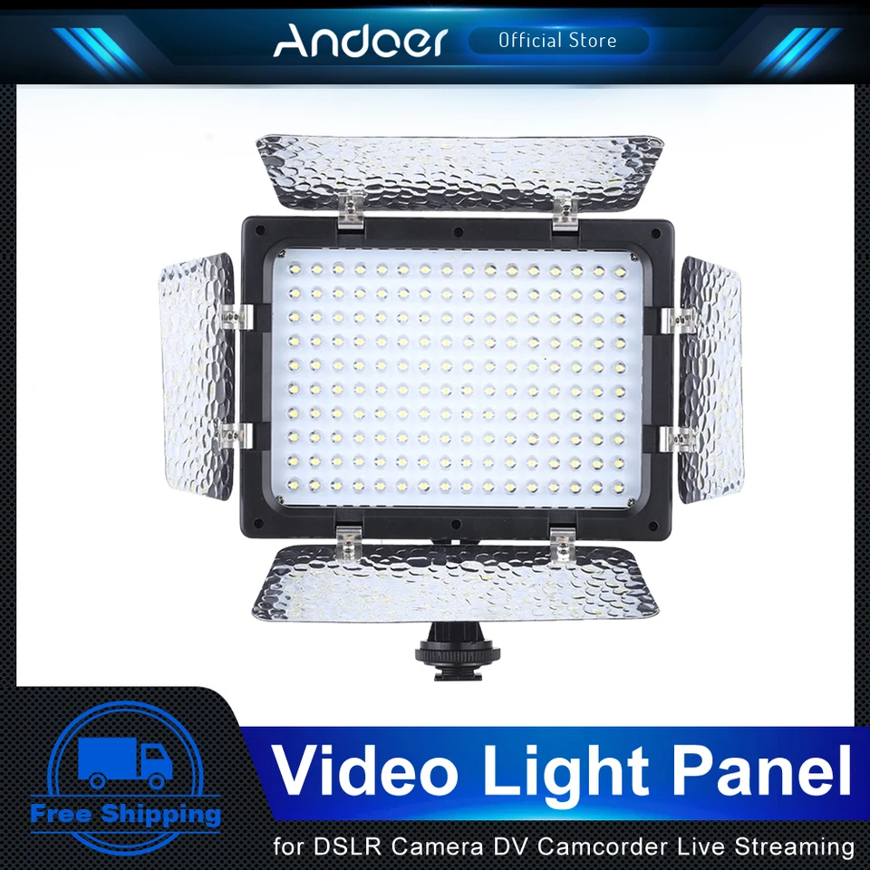 Andoer W160 Video Light Panel Fotografia Lampa 6000k 160 LED diódy s reflektorom pre DSLR Camera DV Cockordorder Vlog Live Streaming