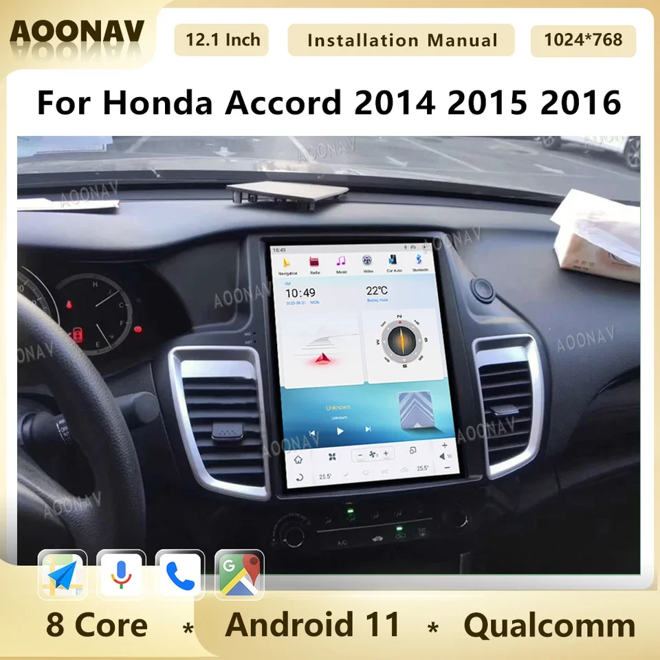 Android 11 Car Auto pre Honda Accord 2014 2015 2016 Qualcomm Tesla Style Screen GPS navigácia multimediálny hráč CarPlay Unit