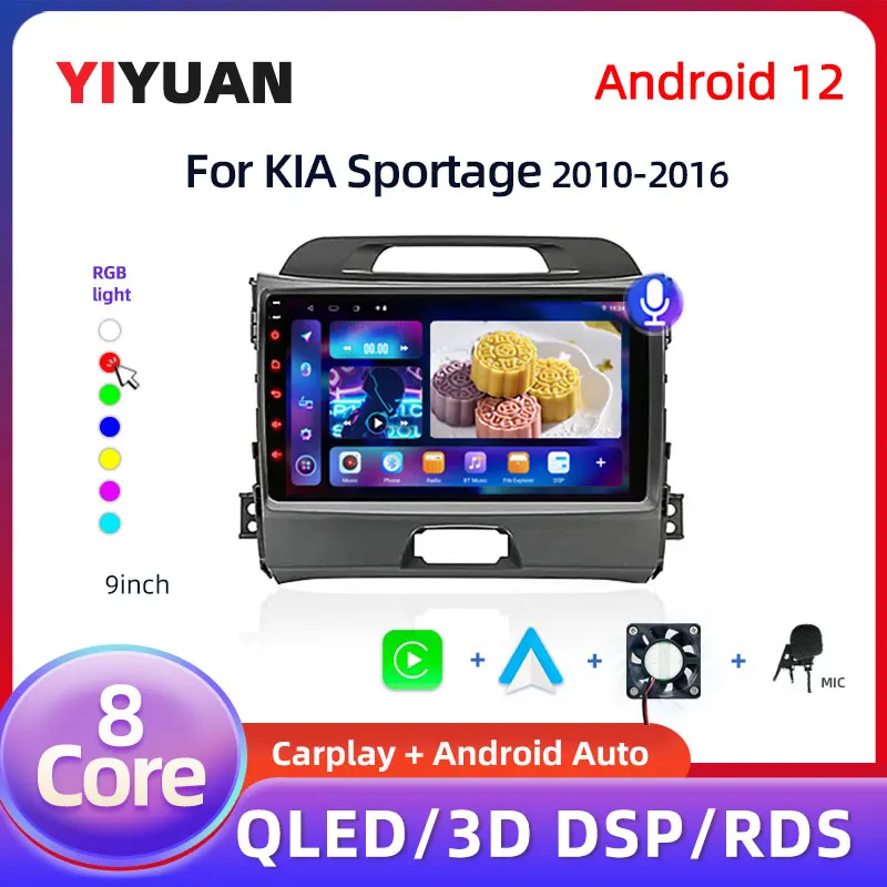 Android 12 8Core CAR GPS multimediálne rádio s hráčom, 2 DIN Navigator WiFi pre KIA Sportage 2010 2011 2012 2013 2014 2014 2015